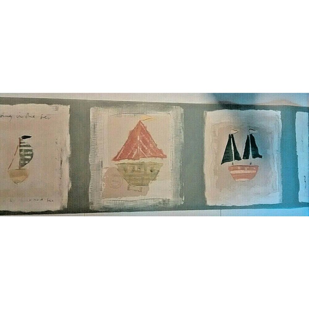 York Sailboat Wall Border 5 Yds - Sailing Beach Nautical - Green